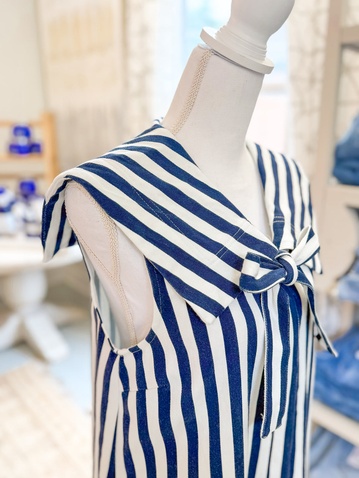 Coastal Navy and White Stripe Dress with Tie Front Detail