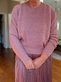 Long Sleeve Pullover Sweater and Pleated Skirt - Ash Rose
