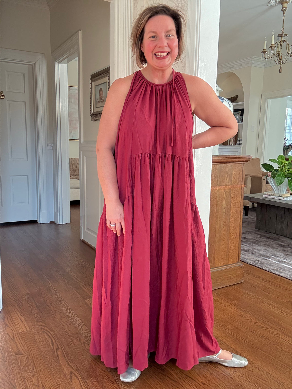 Burgundy Halter Neck Maxi Dress