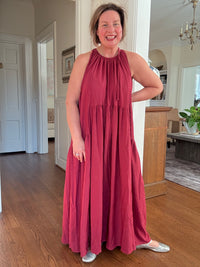 Burgundy Halter Neck Maxi Dress