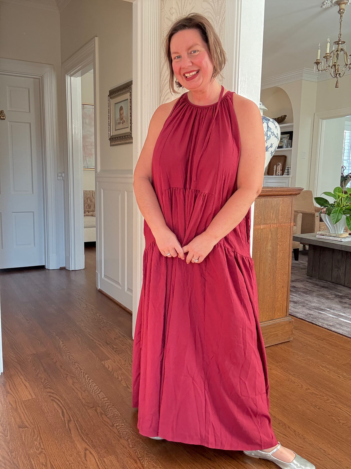 Burgundy Halter Neck Maxi Dress