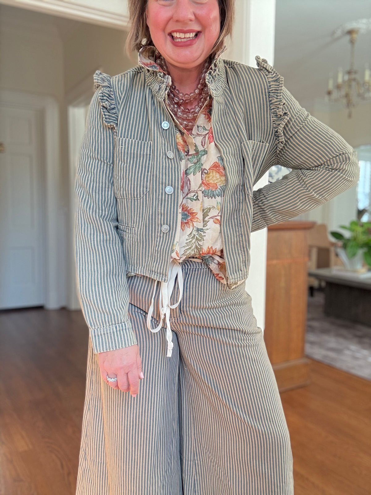 Boho Ecru Floral Button Down Blouse