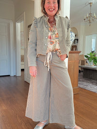 Stripe Drawstring Wide Leg Pant - Latte Combo