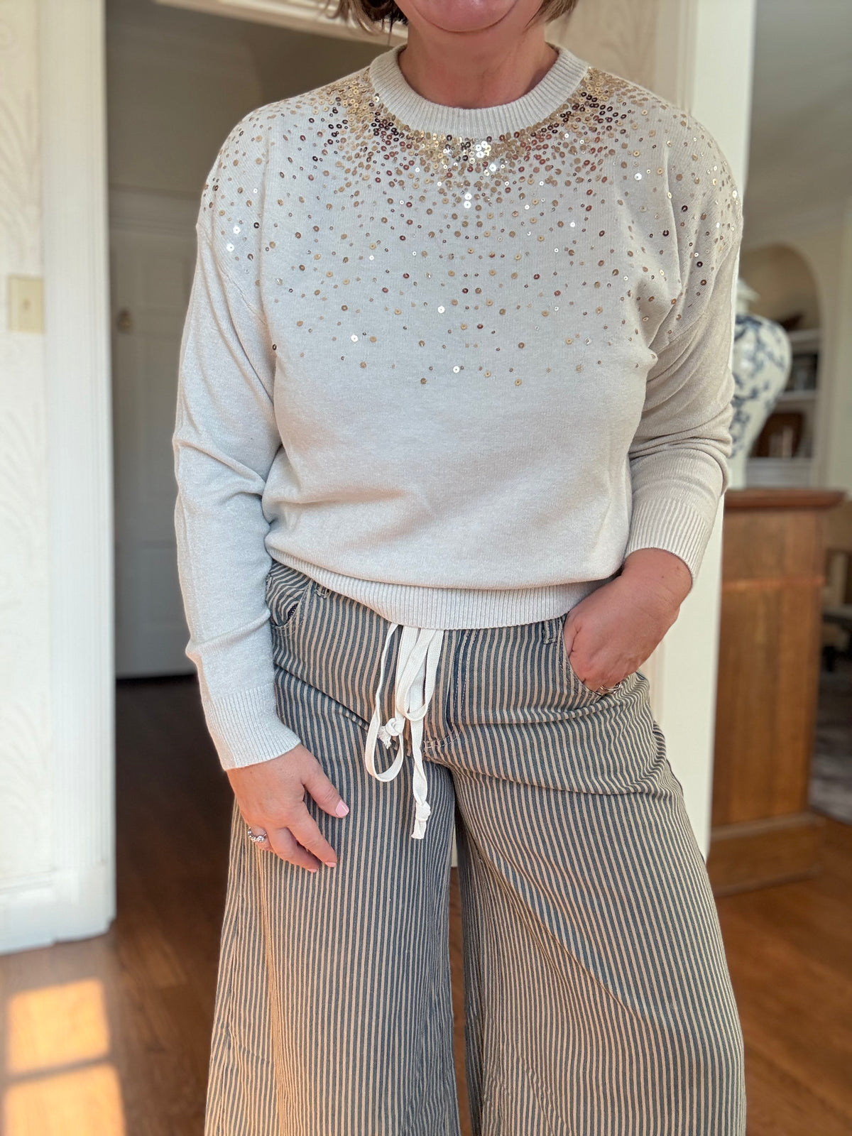 Ivory Sequin Embellished Sweater