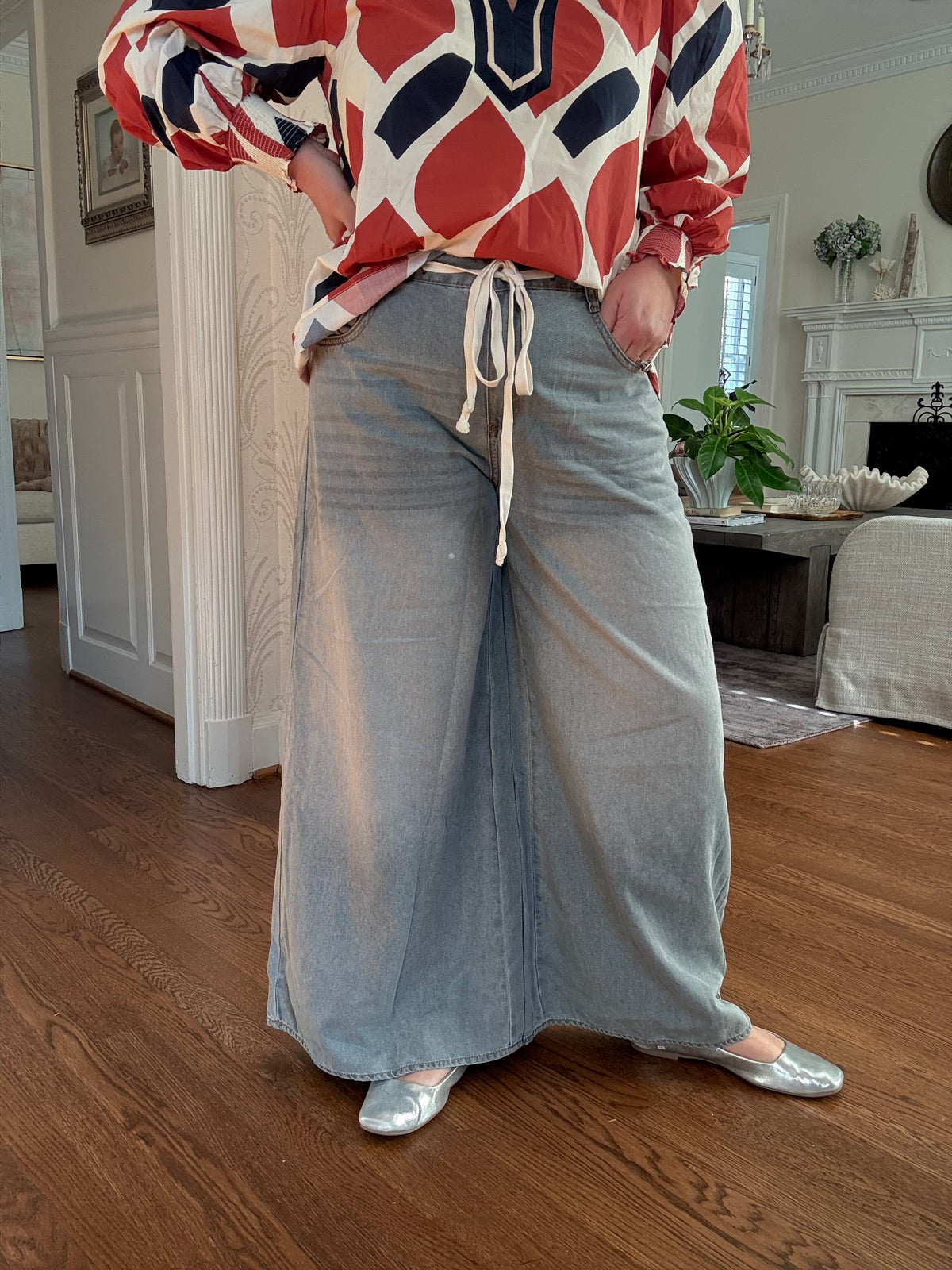 Ombre Dyed Wide Denim Pants - Denim Grey