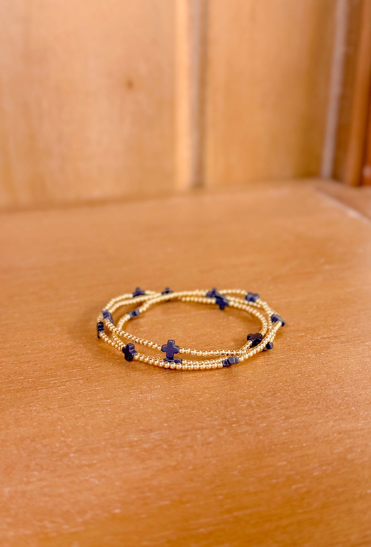 Signature Cross Small 2mm Gold Bracelet - Navy