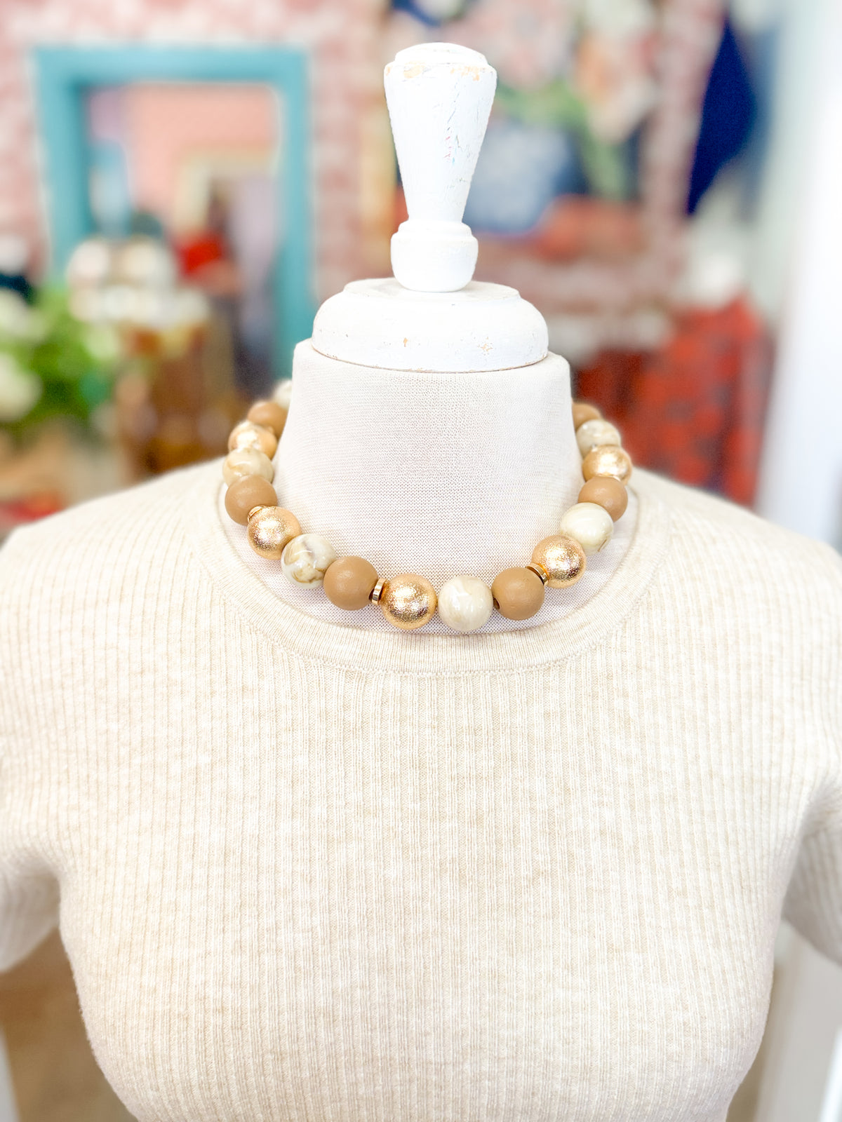 Golden Neutral Bead Necklace