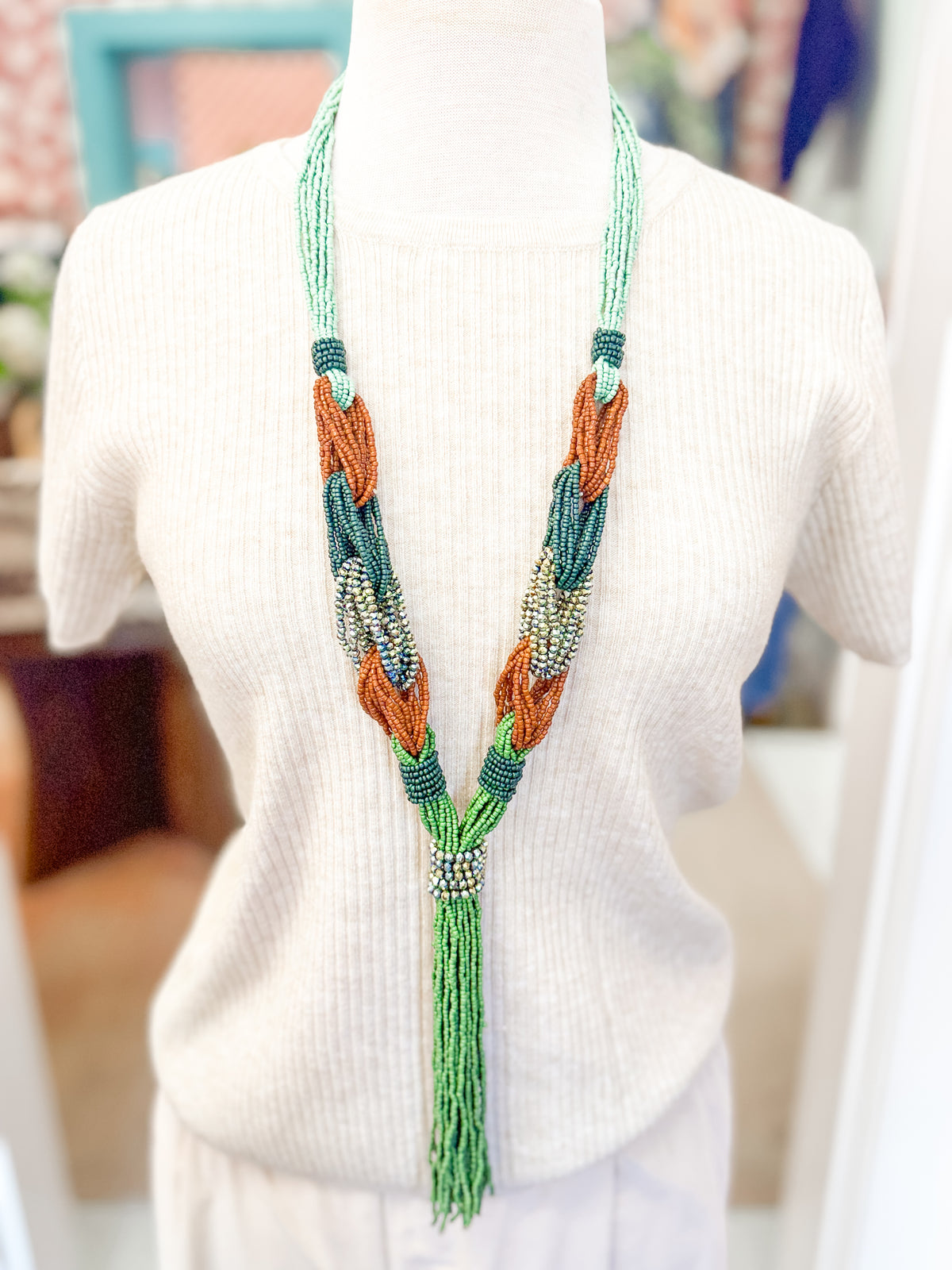 Long Layered Boho Bead Necklace