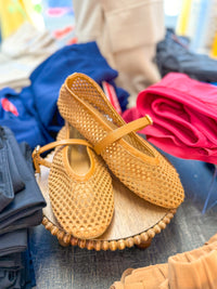 The Nolita Woven Mary Jane Flats with Adjustable Strap - Tan
