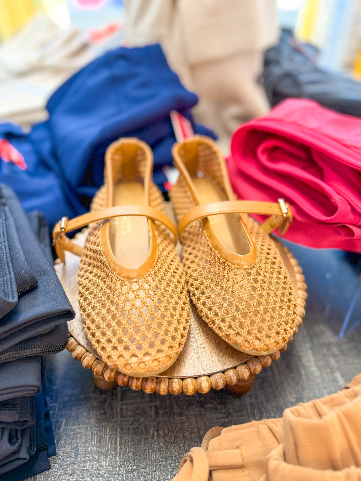 The Nolita Woven Mary Jane Flats with Adjustable Strap - Tan