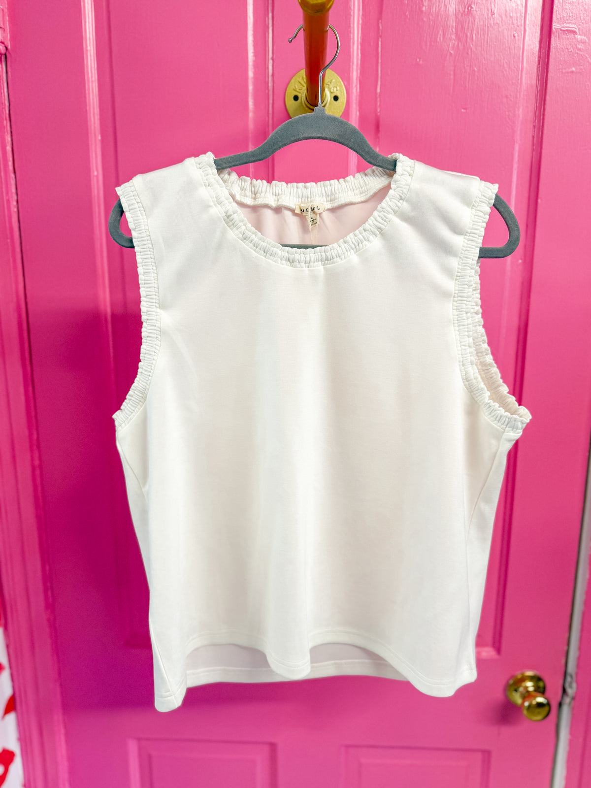 Ruffle Trim Sleeveless Top -  White