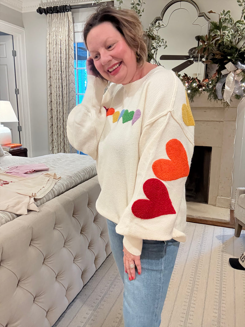 Mello. - Rainbow Heart Shaped Patch Sweater