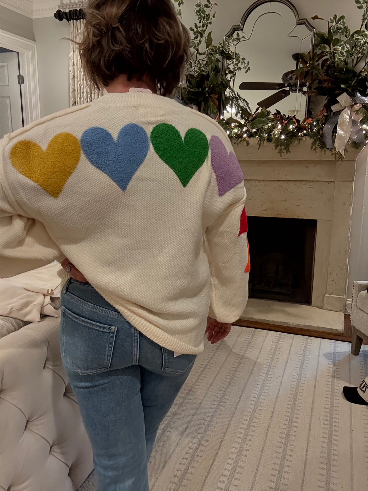 Mello. - Rainbow Heart Shaped Patch Sweater
