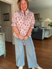 Playful Printed Popover Top