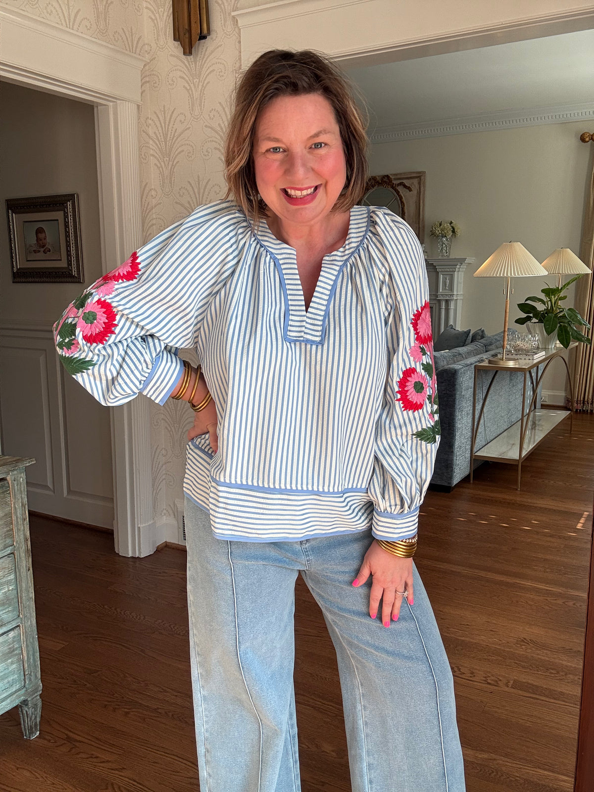 Embroidered Sleeve Blouse