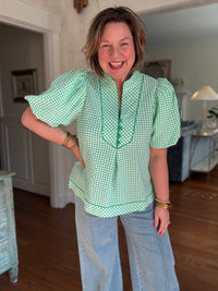 Gingham Puff Sleeve Top