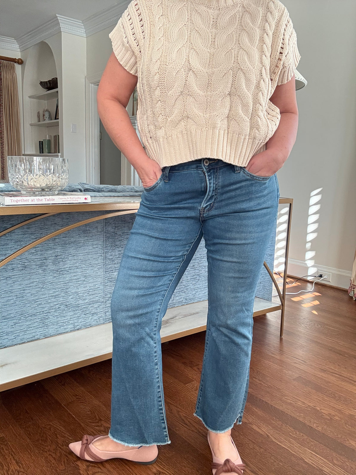 Cable Knit Short Sleeve Sweater (Oatmeal)