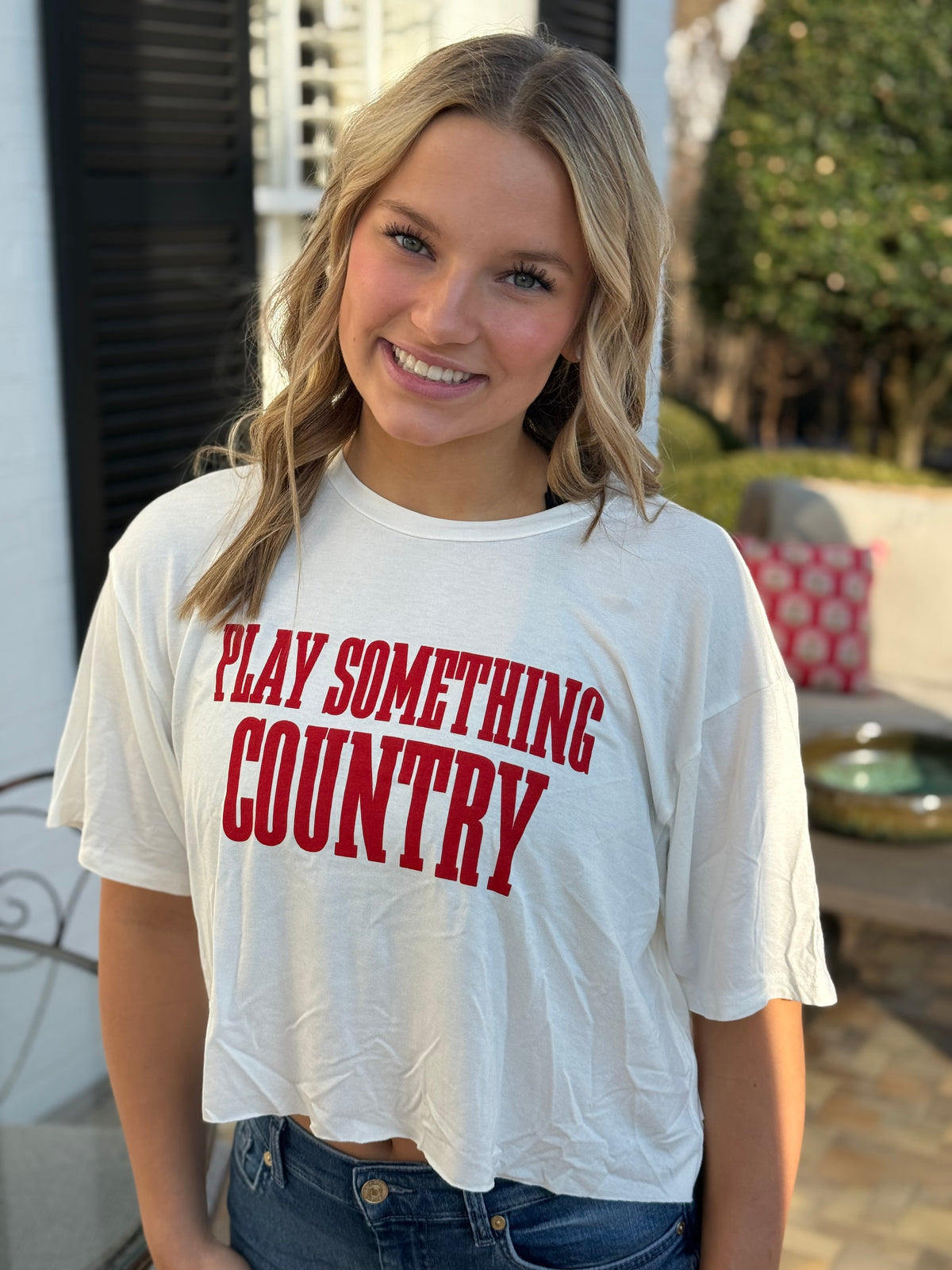 Play Something Country Cropped Tee - White