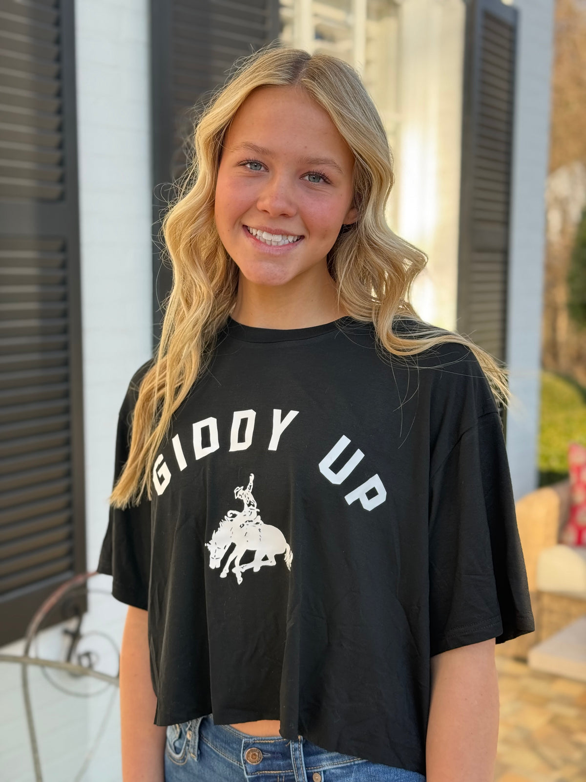 Giddy Up Cropped Tee - Black