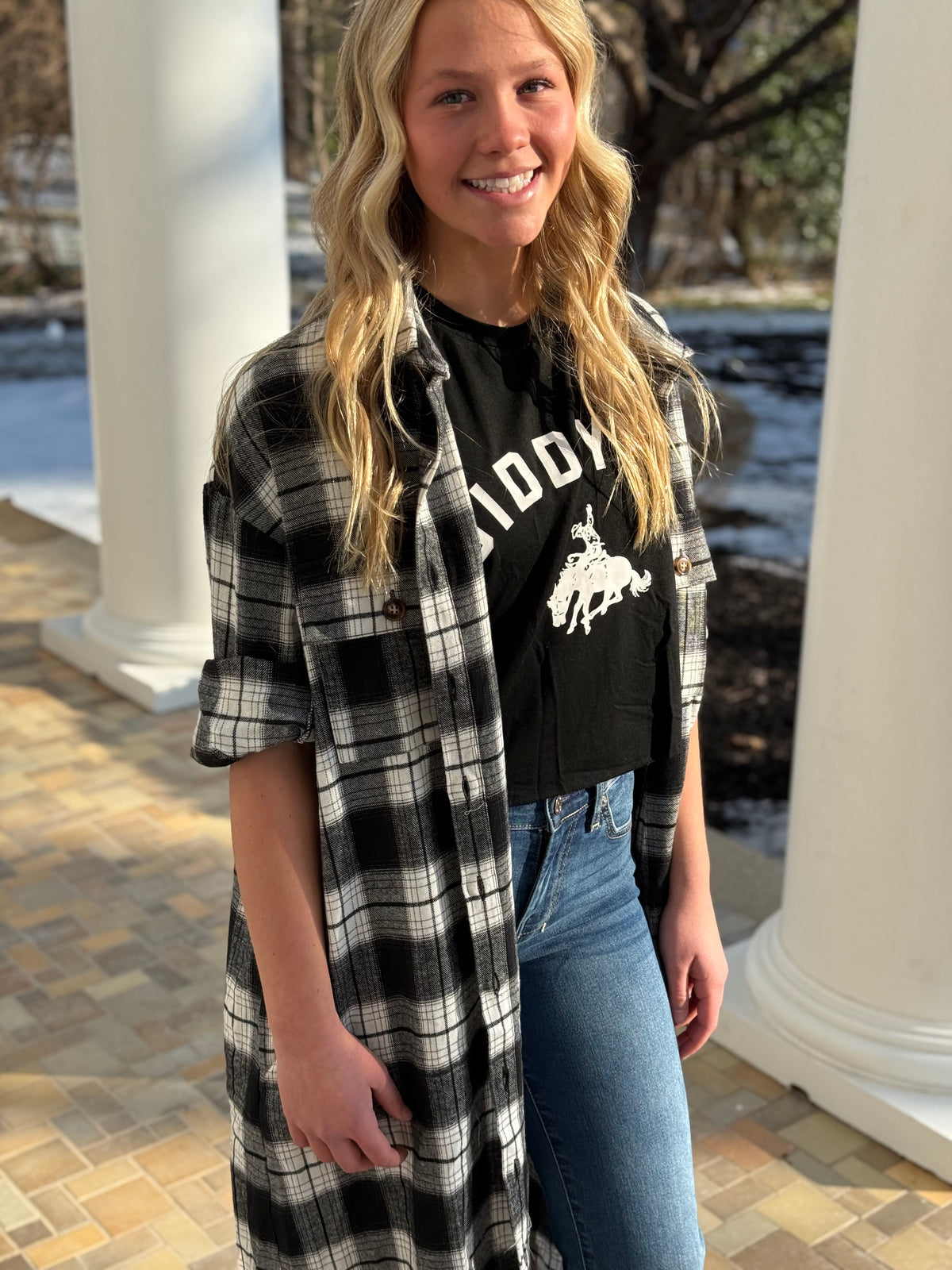 Black and White Plaid Long Lightweight Jacket