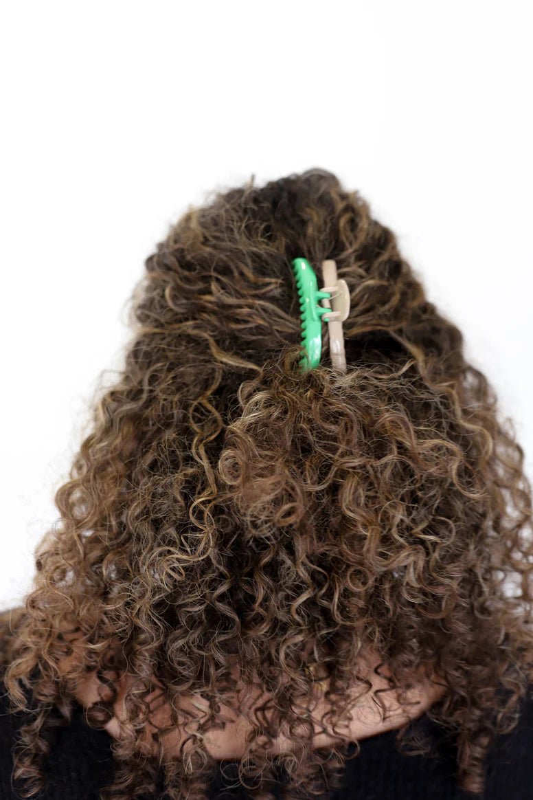 Two-Toned Shiny Mini Hold Everything Claw - Sea Green + Light Brown