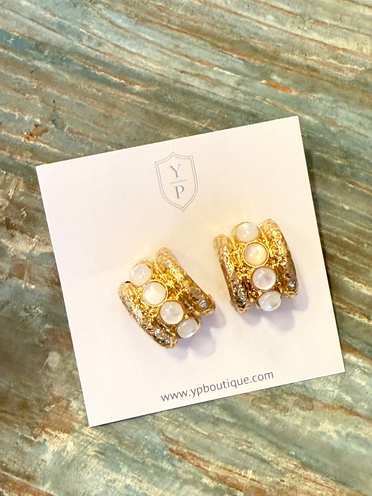 Ivory Stone Huggie Stud Earrings