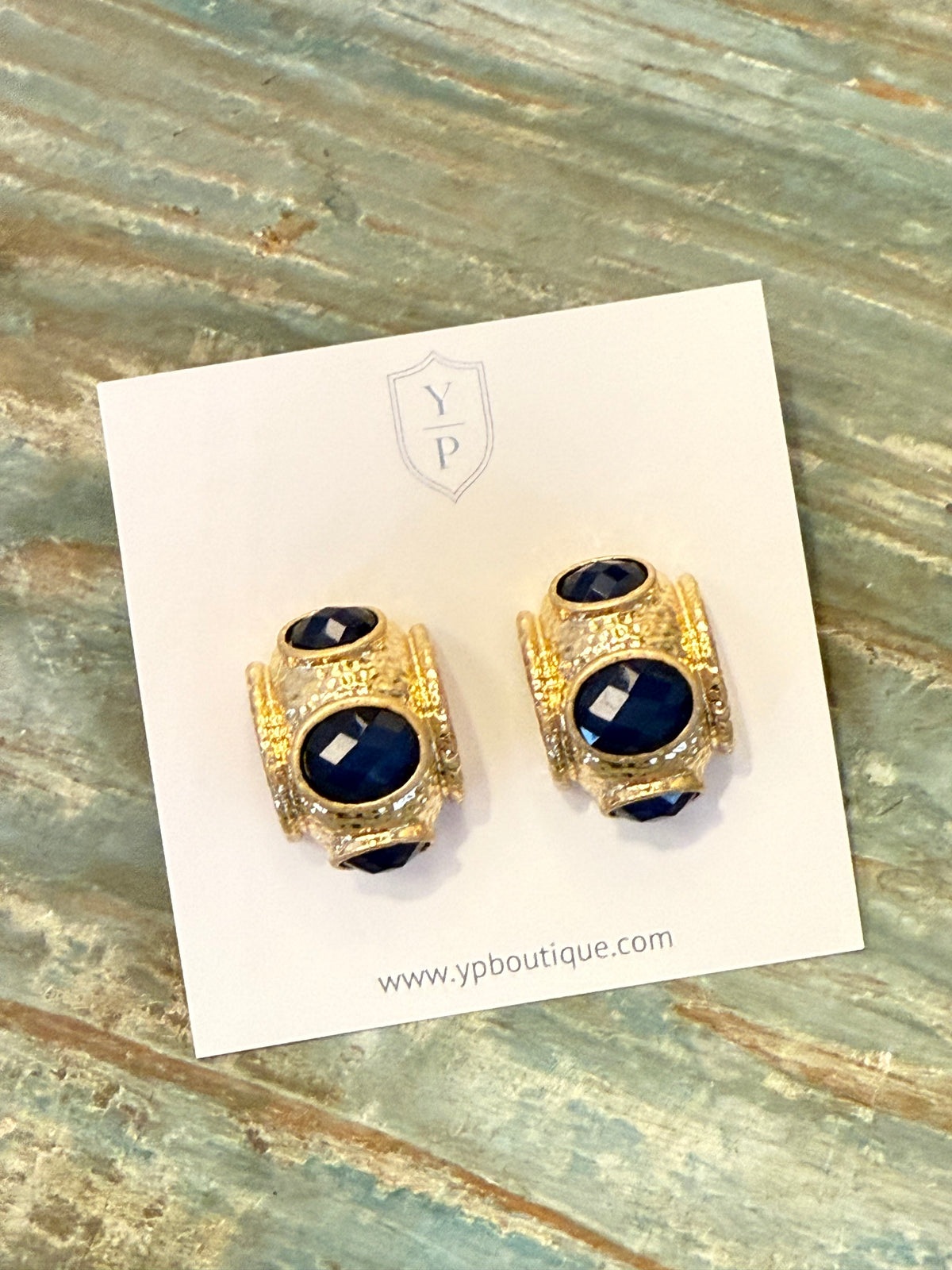 Navy Stone Huggie Stud Earrings