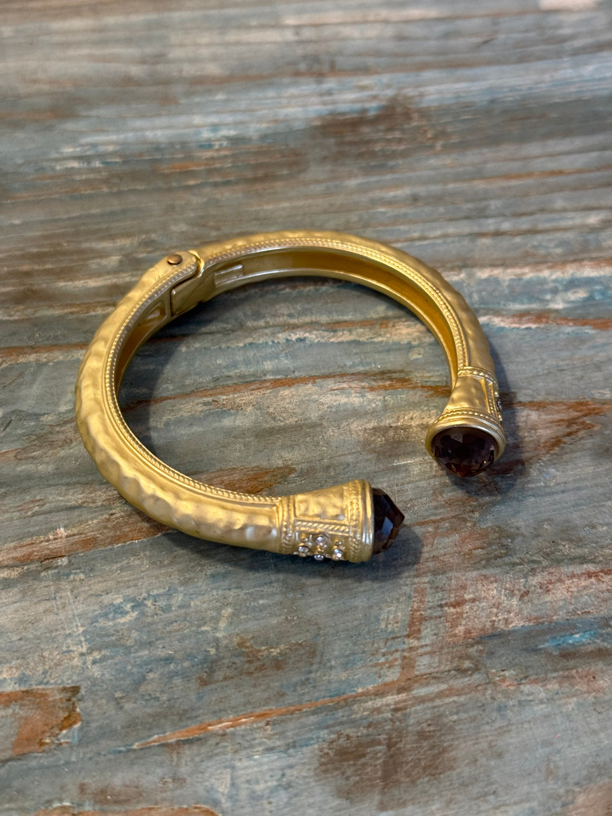 Hinged Cuff Bracelet with Dark Stone Ends