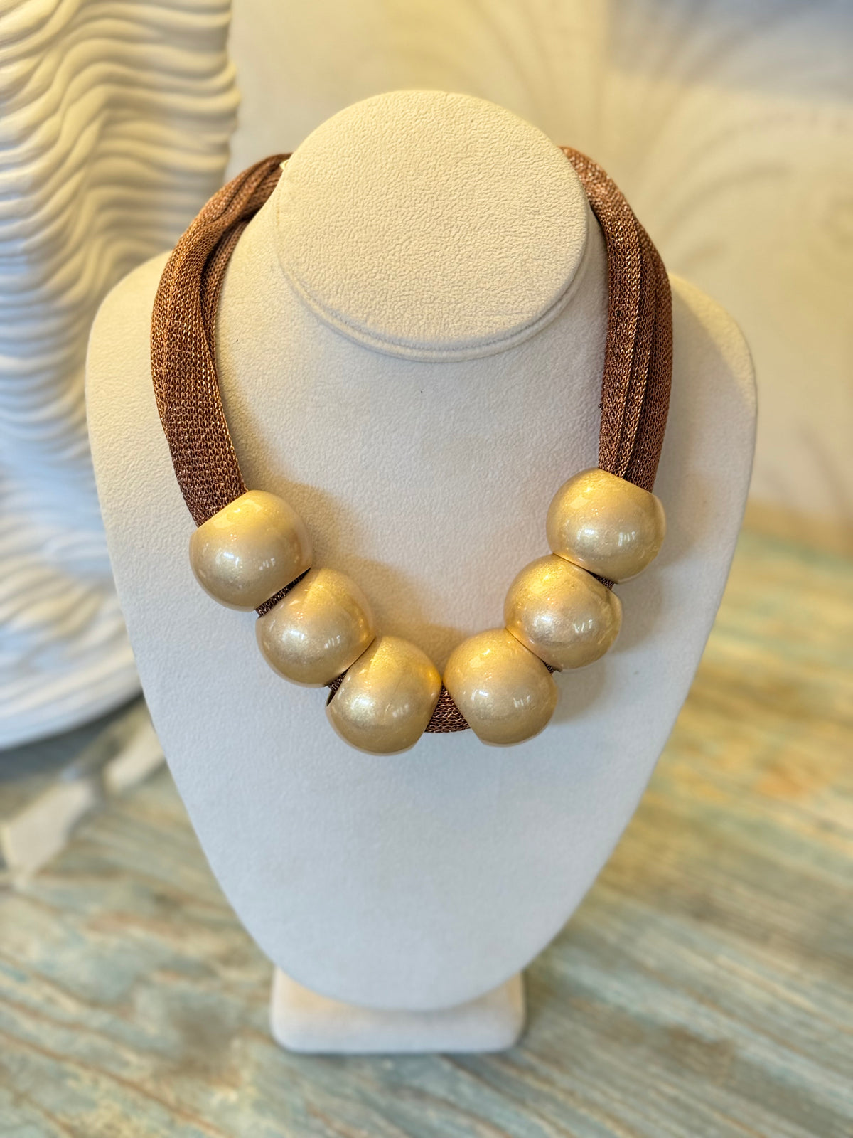 Bronze Mesh Statement Necklace