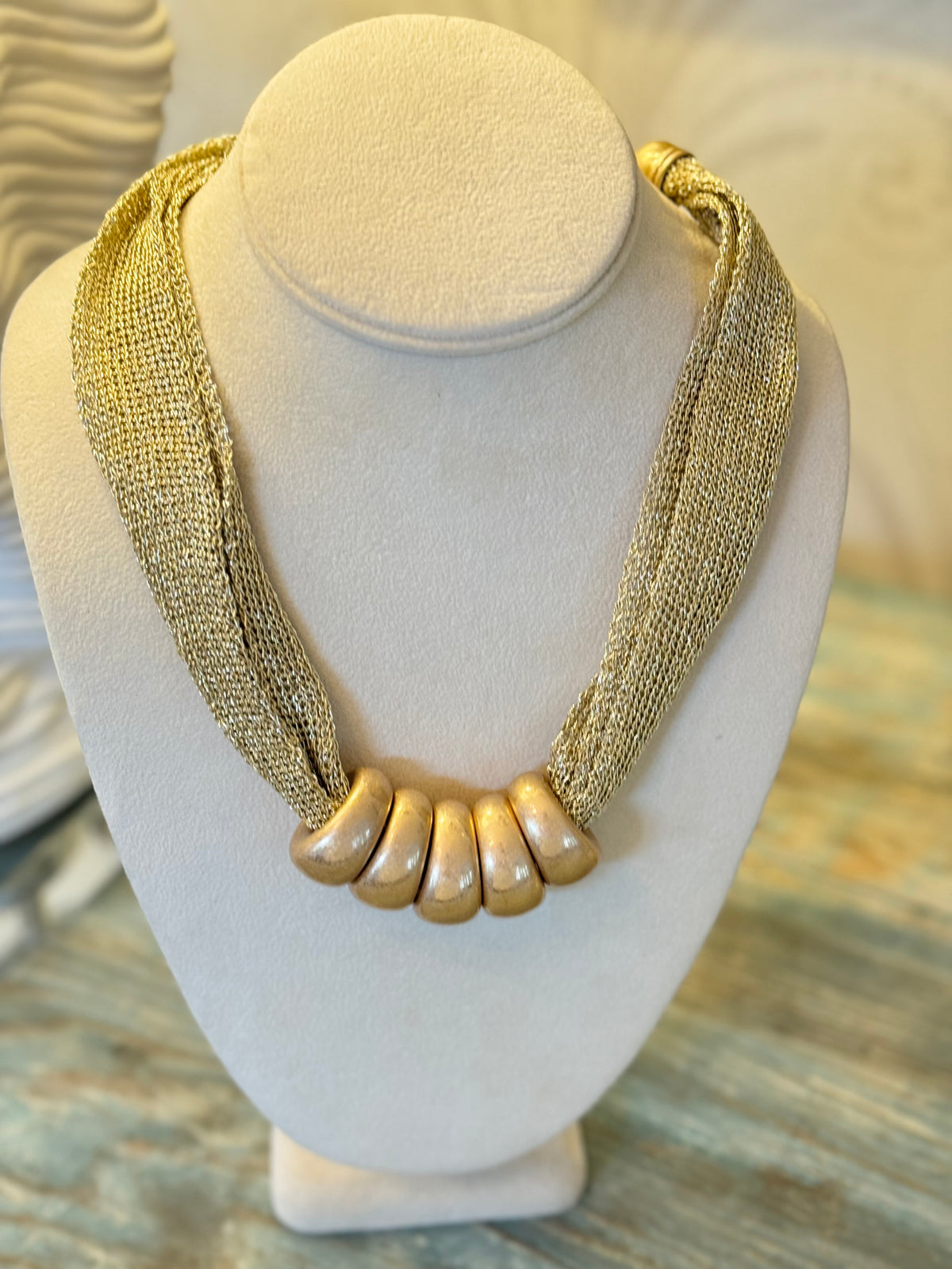 Gold Mesh Multi-Strand Necklace