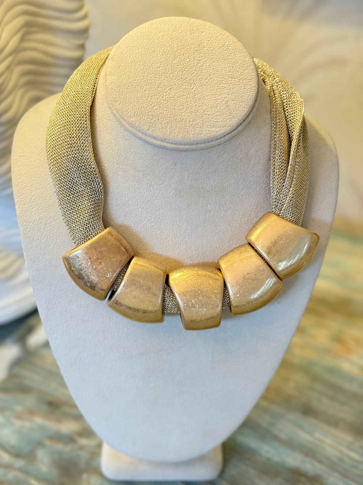 Gold Mesh Collar Statement Necklace