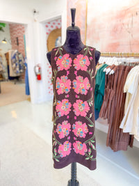 Corduroy Floral Embroidery Sleeveless Dress
