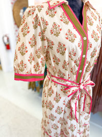 Mixed Print Tie Waist Midi Dress