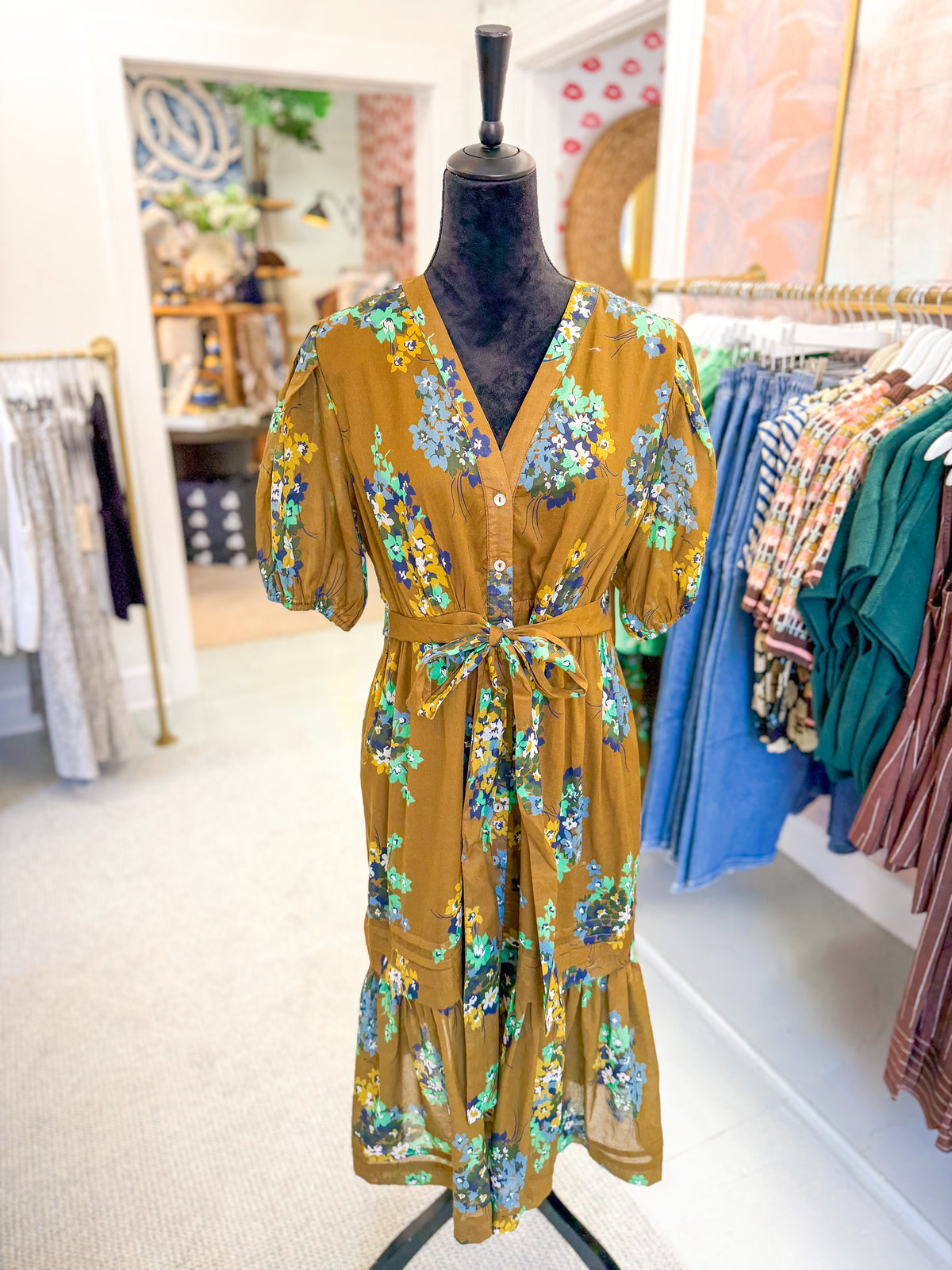 Floral V-Neck Tiered Midi Dress