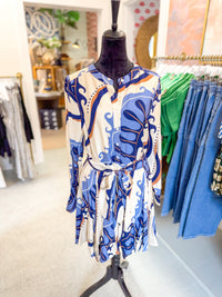 Blue and Cream Abstract Pattern Dress
