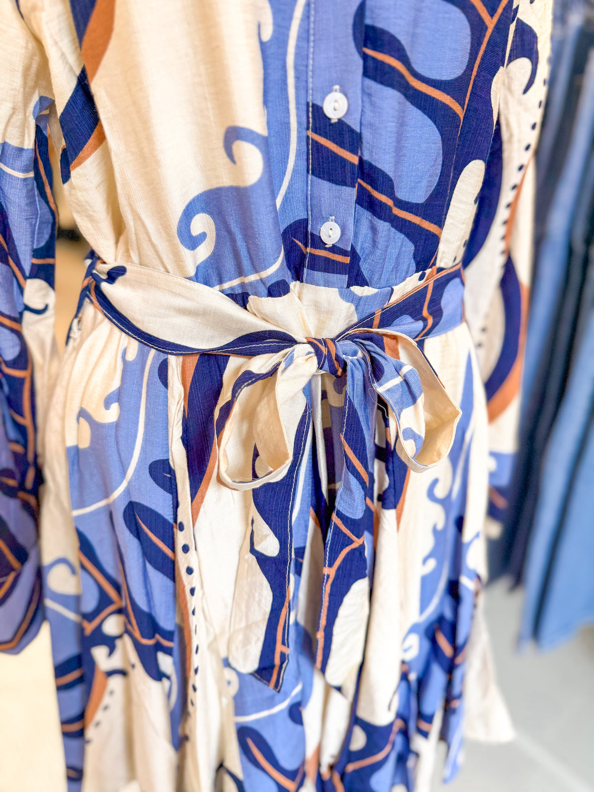 Blue and Cream Abstract Pattern Dress