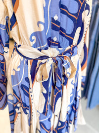 Blue and Cream Abstract Pattern Dress