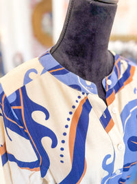 Blue and Cream Abstract Pattern Dress