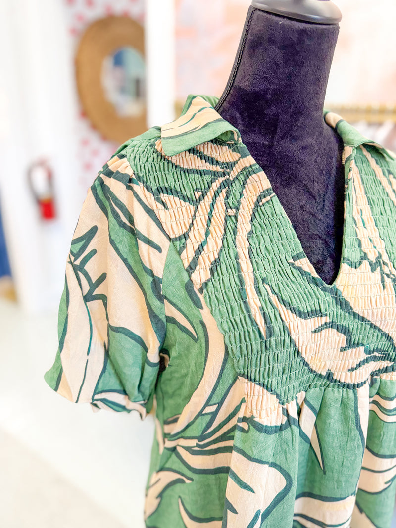 Green Geometric Print Maxi Dress