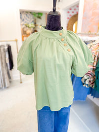Puff Sleeve Top with Gold Buttons