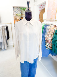 Back Button Drape Blouse - Soft Beige