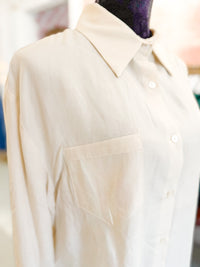 Back Button Drape Blouse - Soft Beige