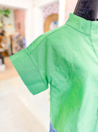 Cotton Linen Mock Neck Top - Green