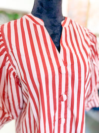 Pink and Burgundy Stripe Bishop Sleeve Blouse