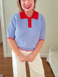 Collared Short Sleeve Knit Top