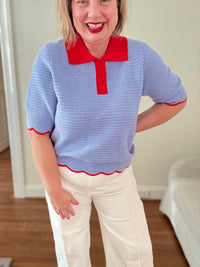 Collared Short Sleeve Knit Top