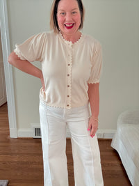 Puff Sleeve Button-Front Cardigan