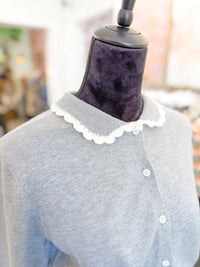 Contrast Scalloped Collar Cardigan - Grey