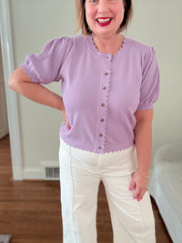 Puff Sleeve Button-Front Cardigan