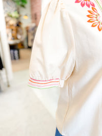 Puff Sleeve Floral Embroidery Top
